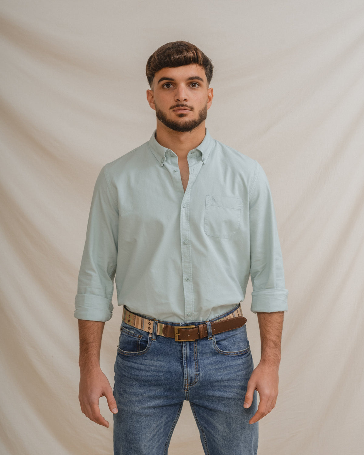 Men’s green Oxford shirt with chest pocket — image 3