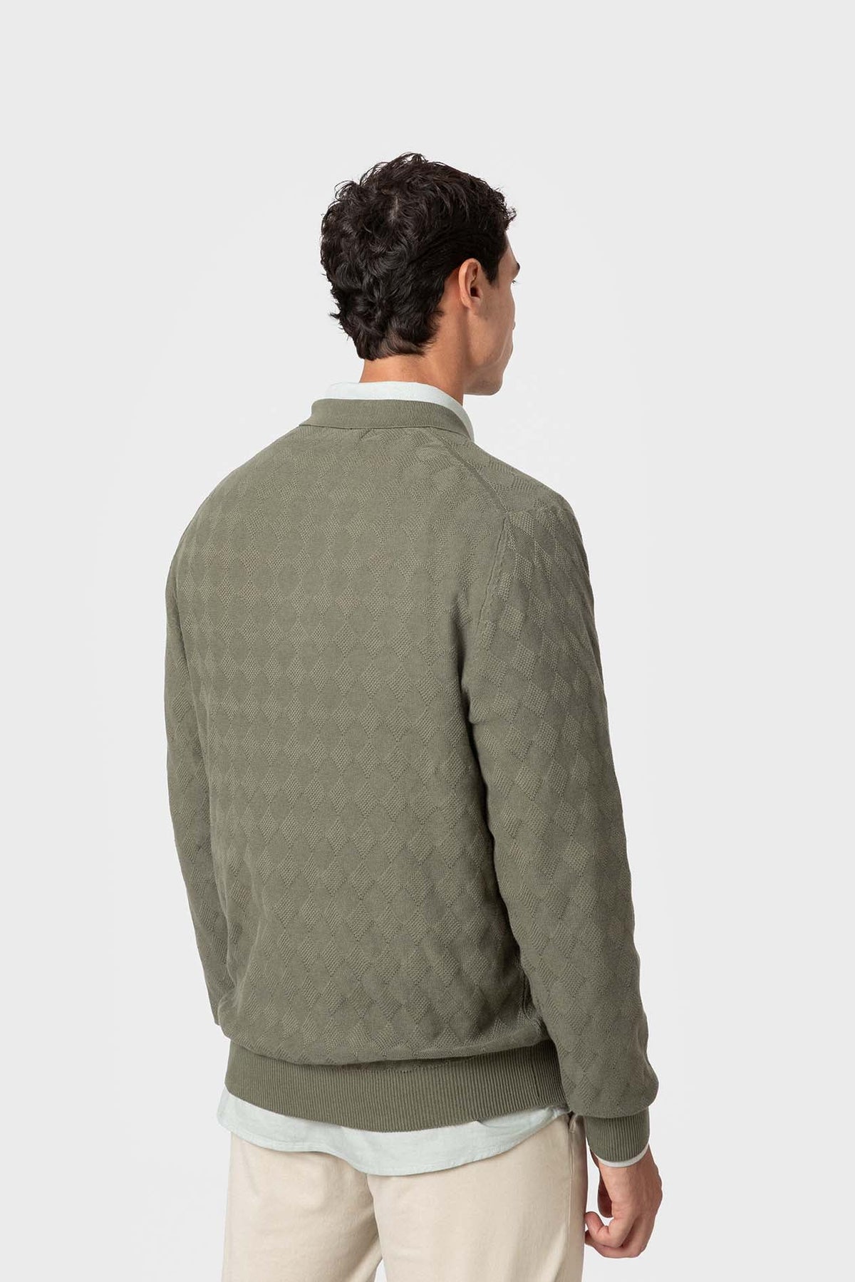 Camisola polo verde em malha com padrão losango — imagem 4