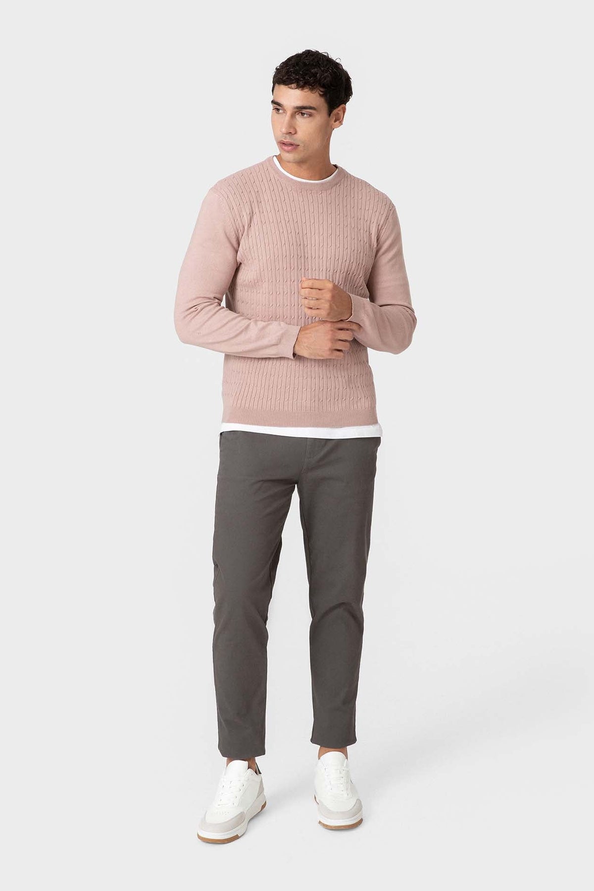 Rosa Baumwollpullover mit Noppenstruktur — Bild 3