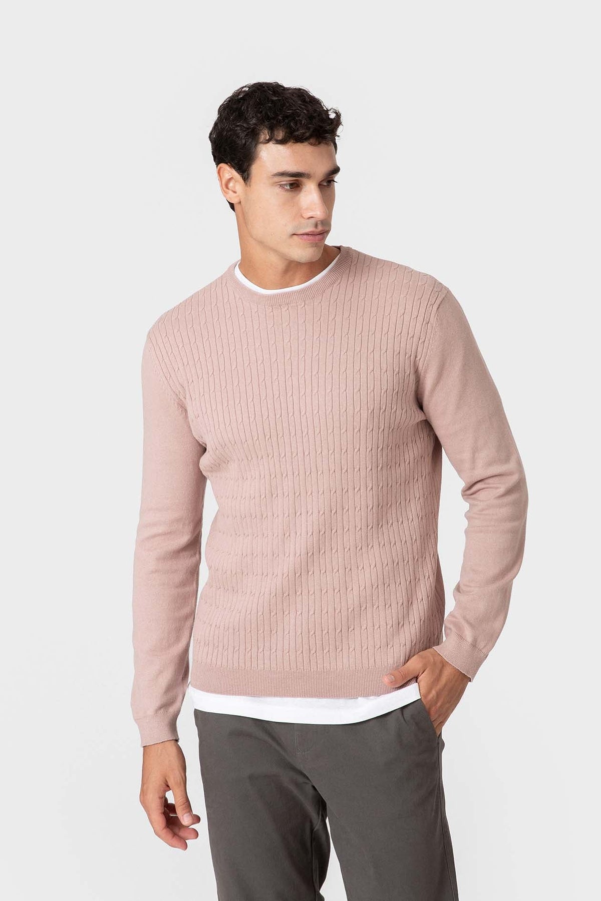Rosa Baumwollpullover mit Noppenstruktur — Bild 1