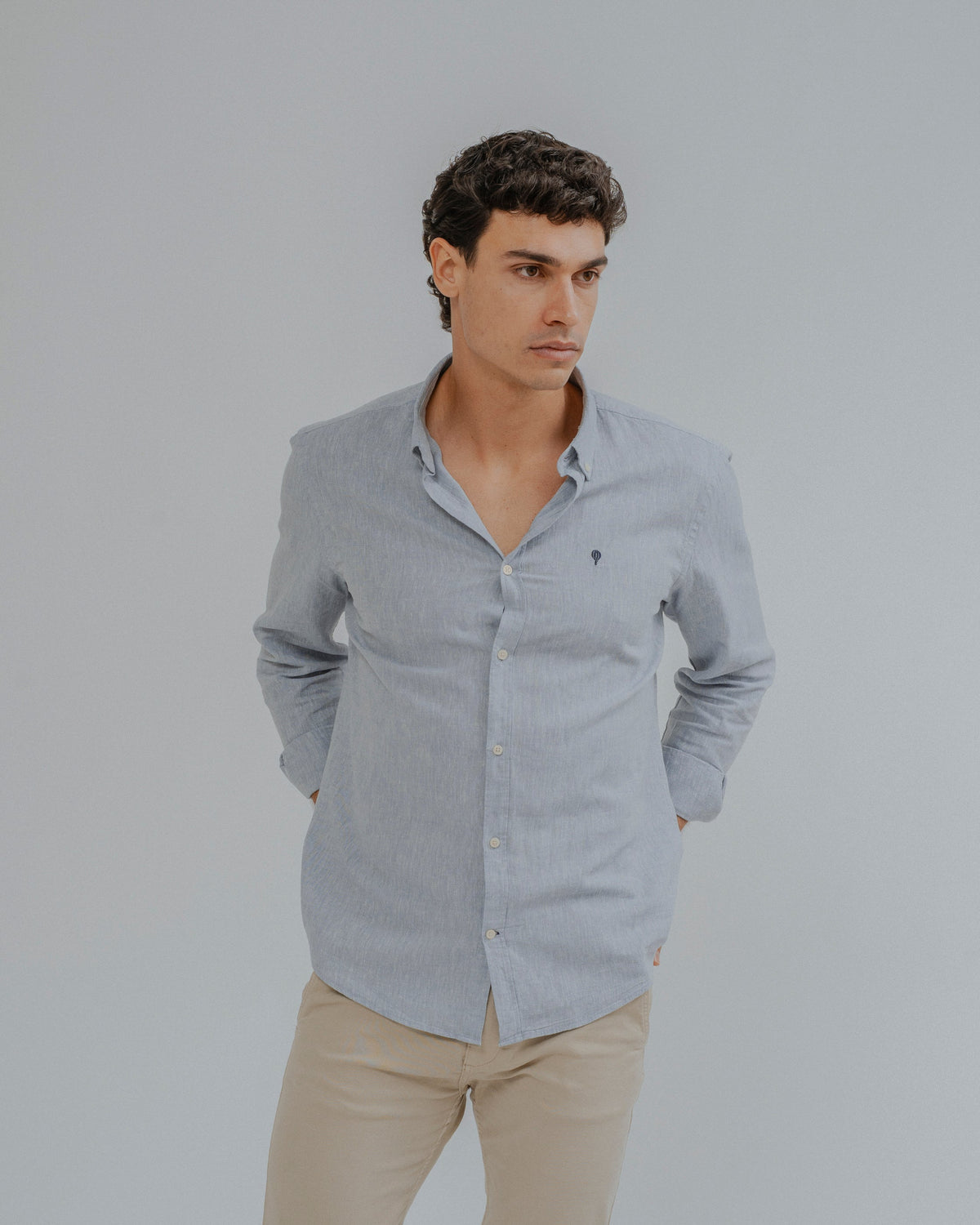 Camisa lino celeste · vista 1