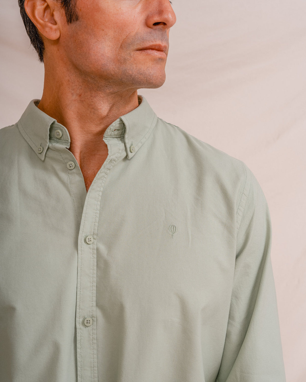 Camisa Oxford verde lisa de corte regular de Celopman, imagen 2