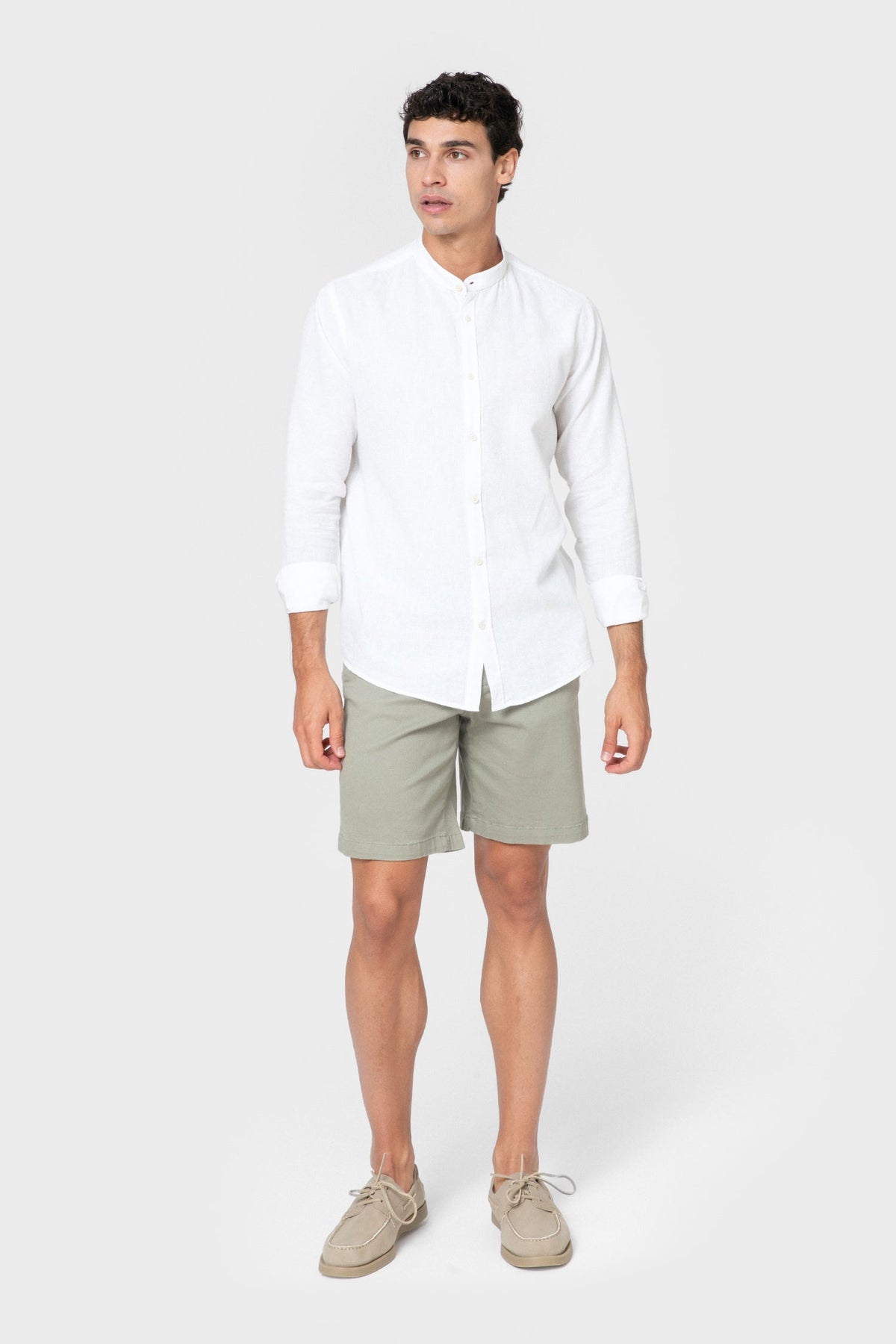 camisa lino blanca cuello mao — imagen 4