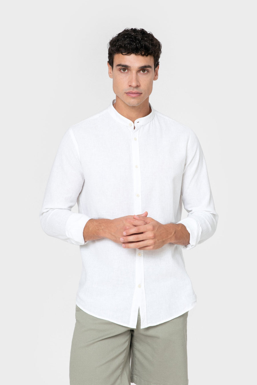 camisa lino blanca cuello mao — vista principal
