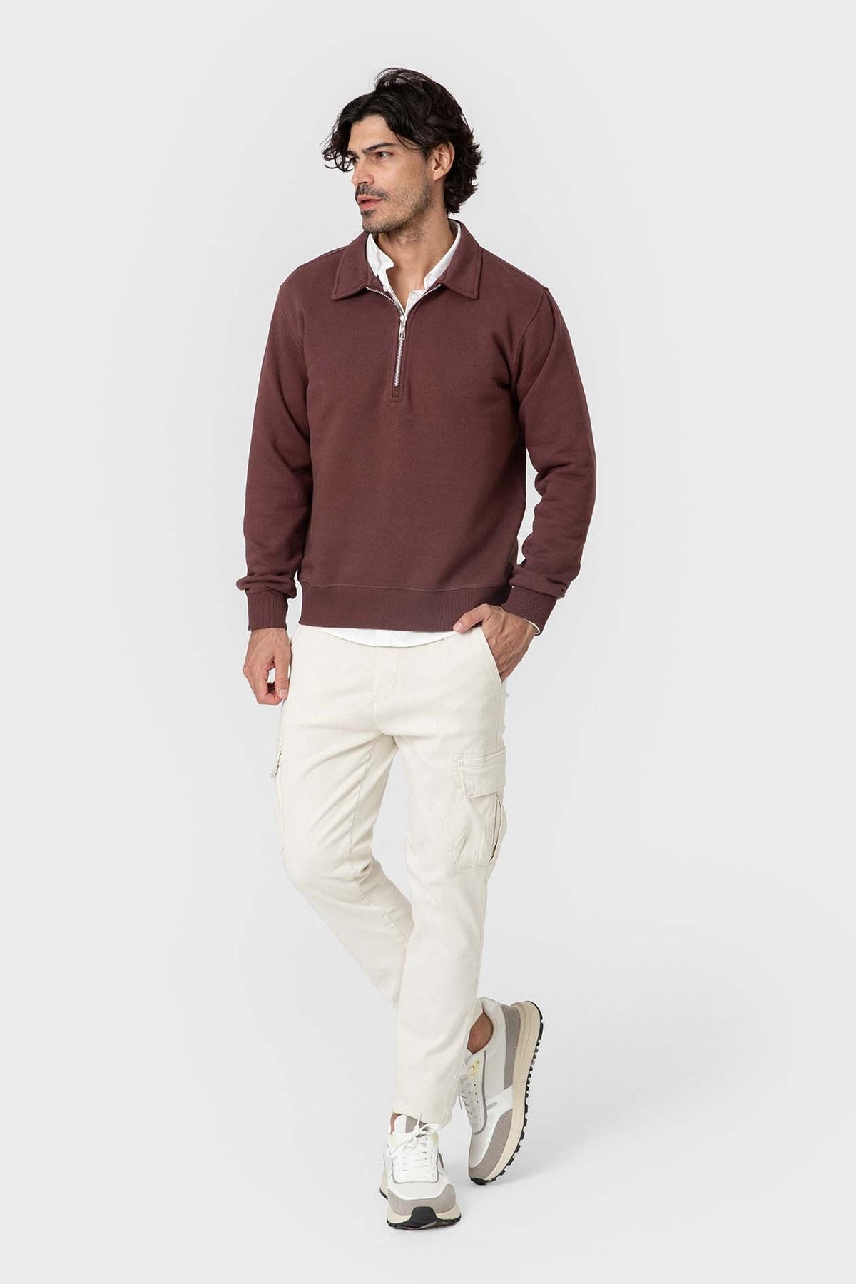 sudadera básica cremallera burdeos — imagen 3