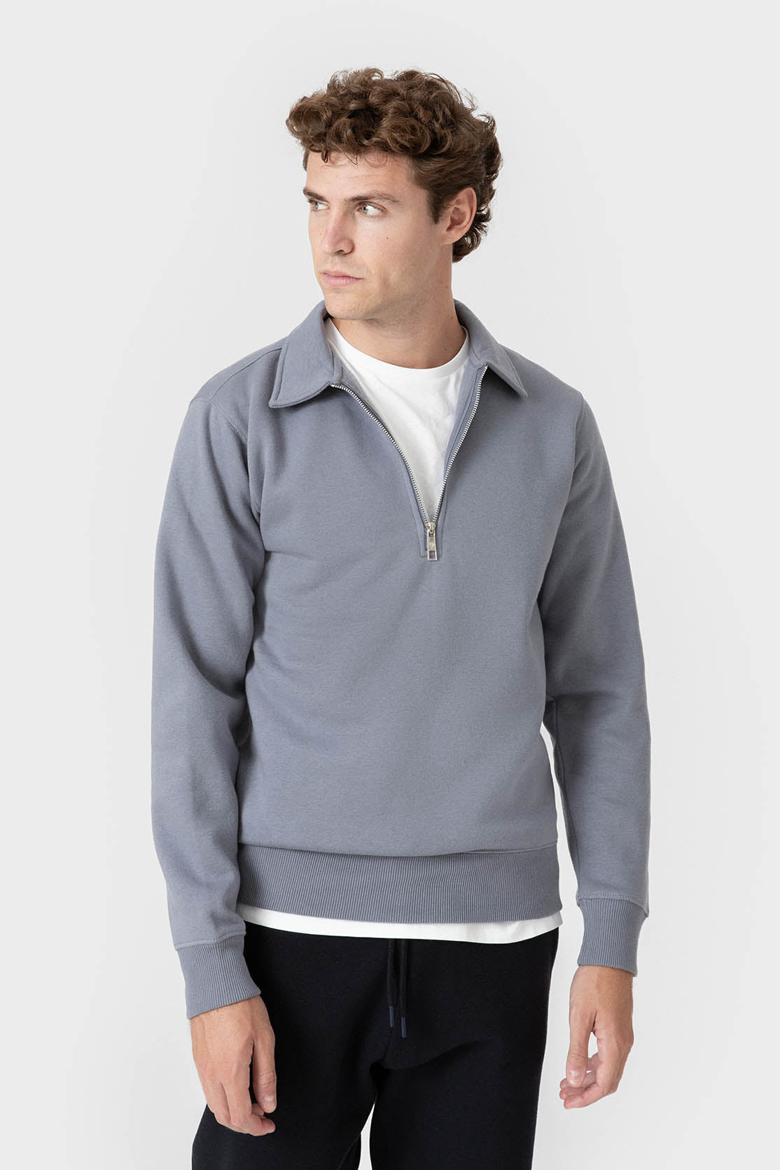 sudadera básica cremallera celeste — vista principal