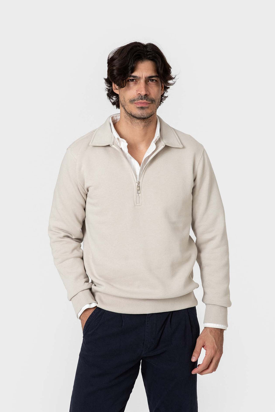 sudadera básica cremallera beige — vista principal