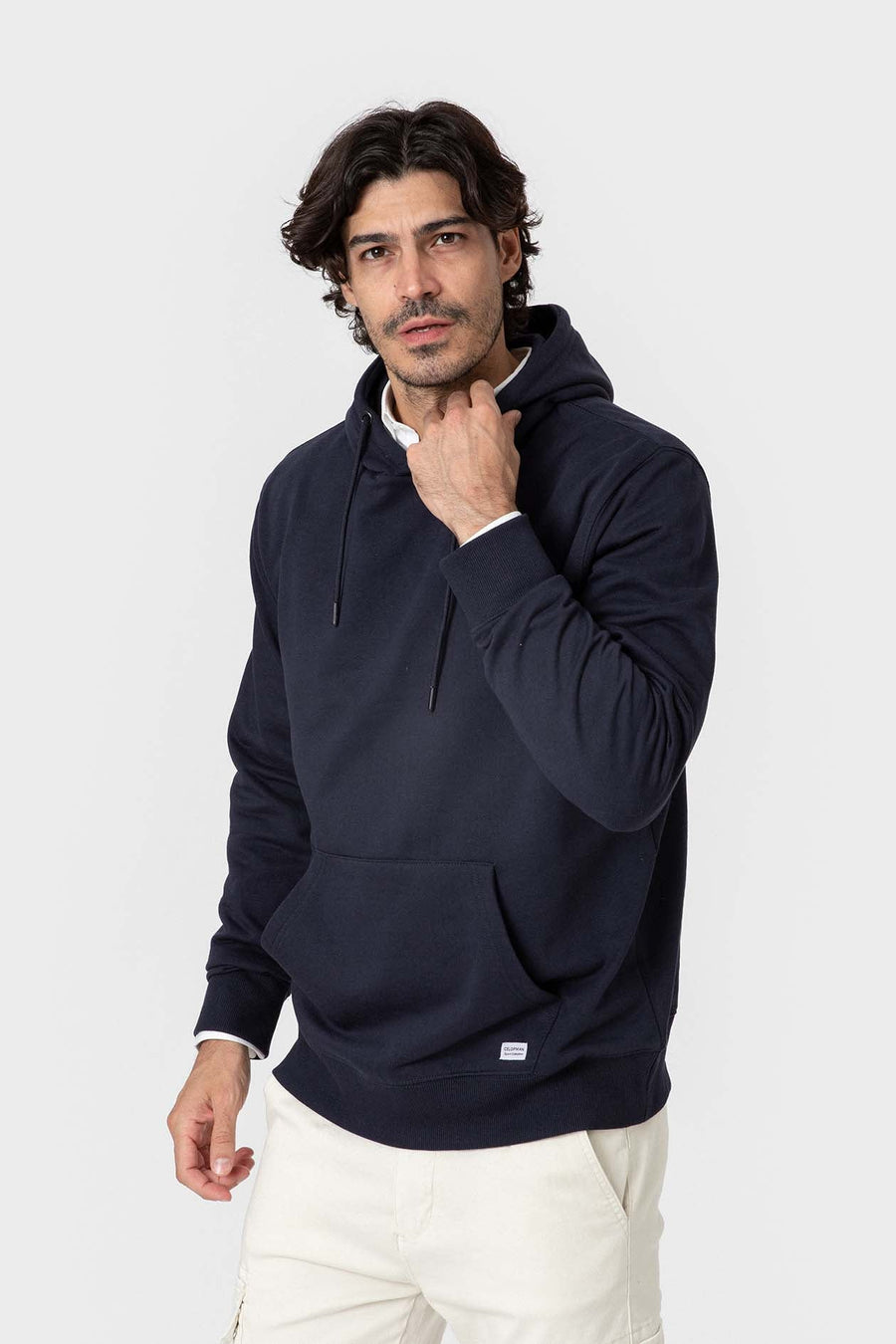 SUDADERA CON CAPUCHA AZUL TIPO CANGURO
