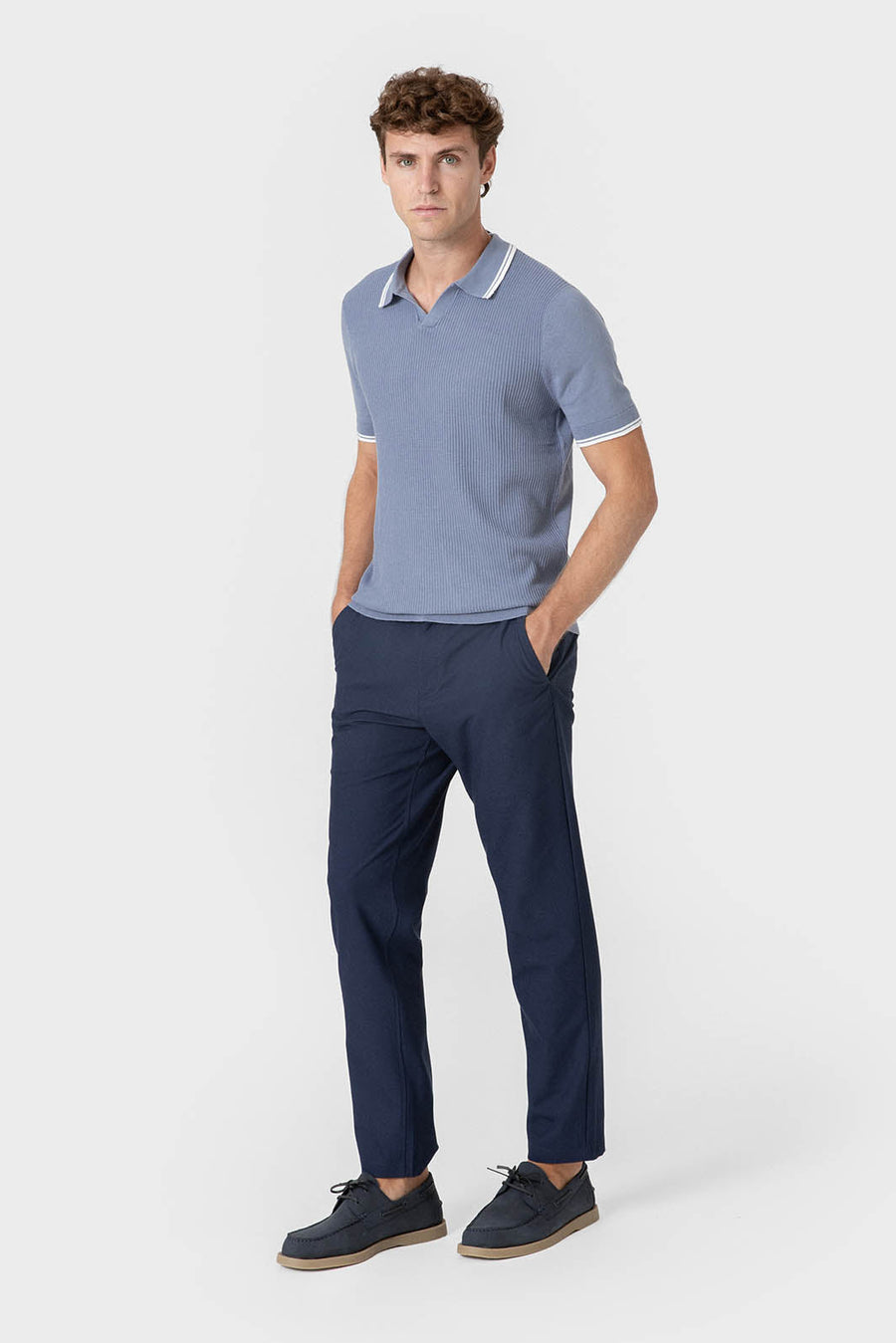 POLO TRICOT RAYA CUADRILLÉ CELESTE