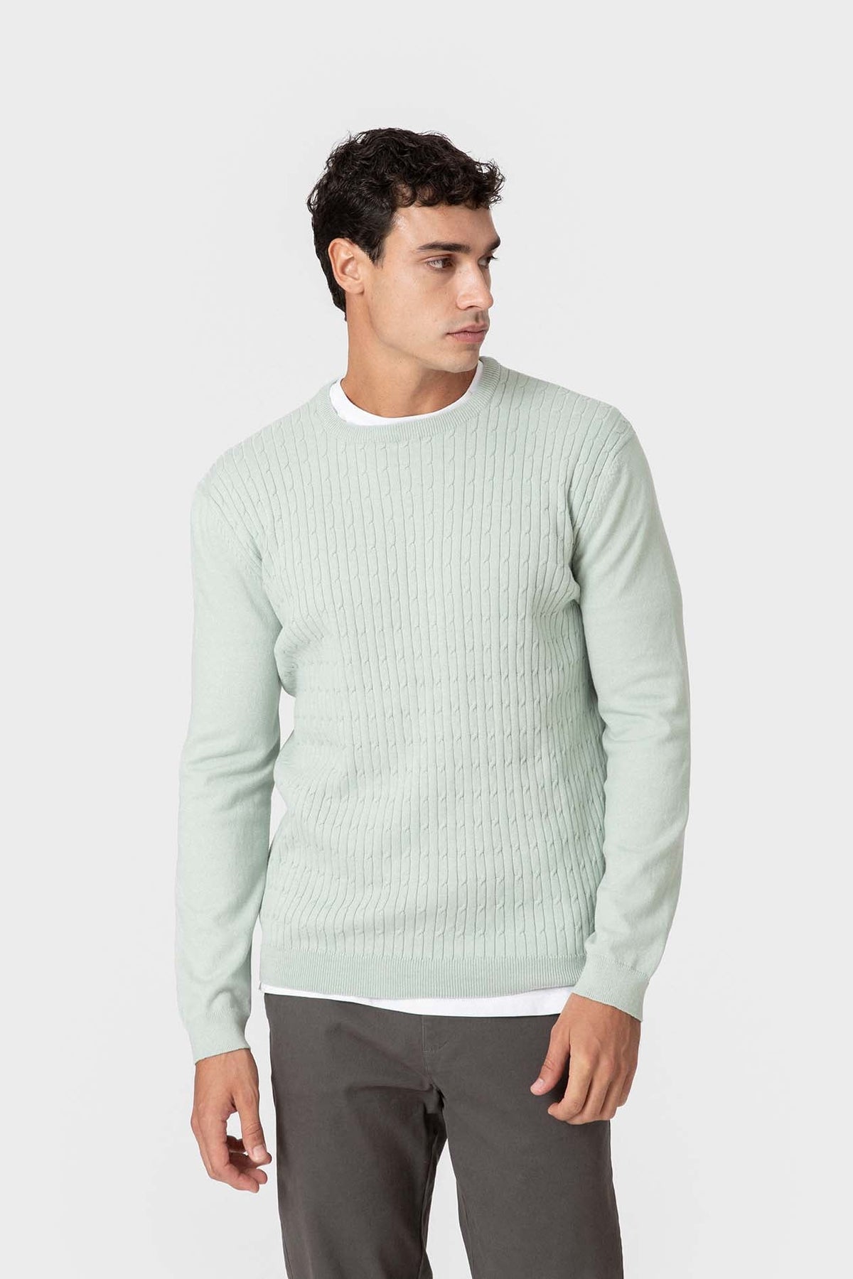 Jersey de algodón verde claro con textura de nudos de Celopman, imagen 1