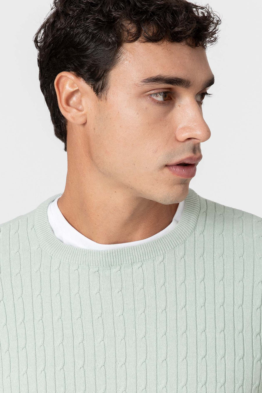 Pull en coton vert clair à texture nouée — image 2