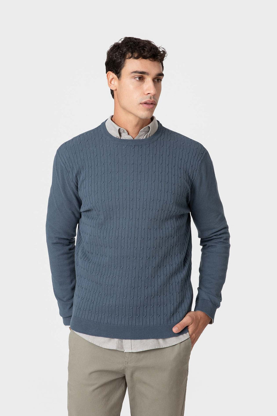 Pull en coton bleu ciel à texture nouée — image 1