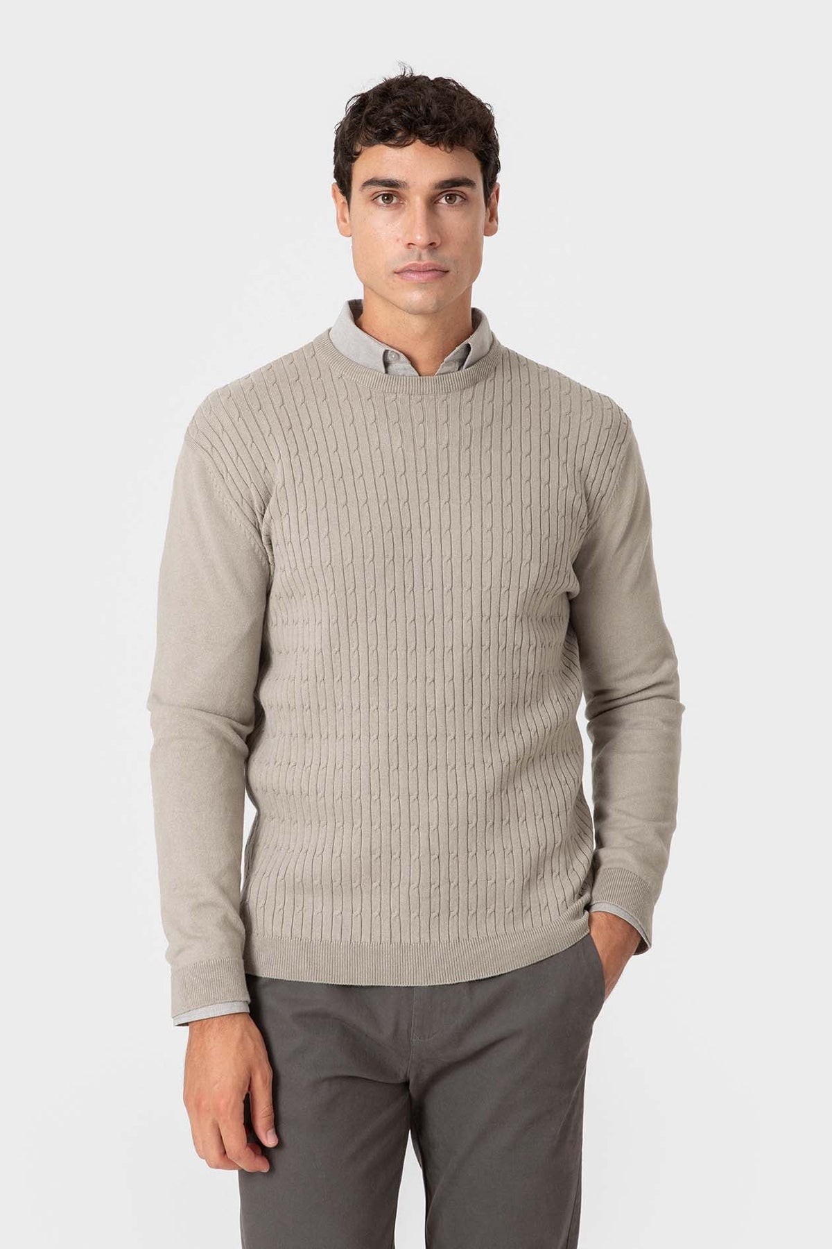 Beiger Baumwollpullover mit Noppenstruktur — Bild 1