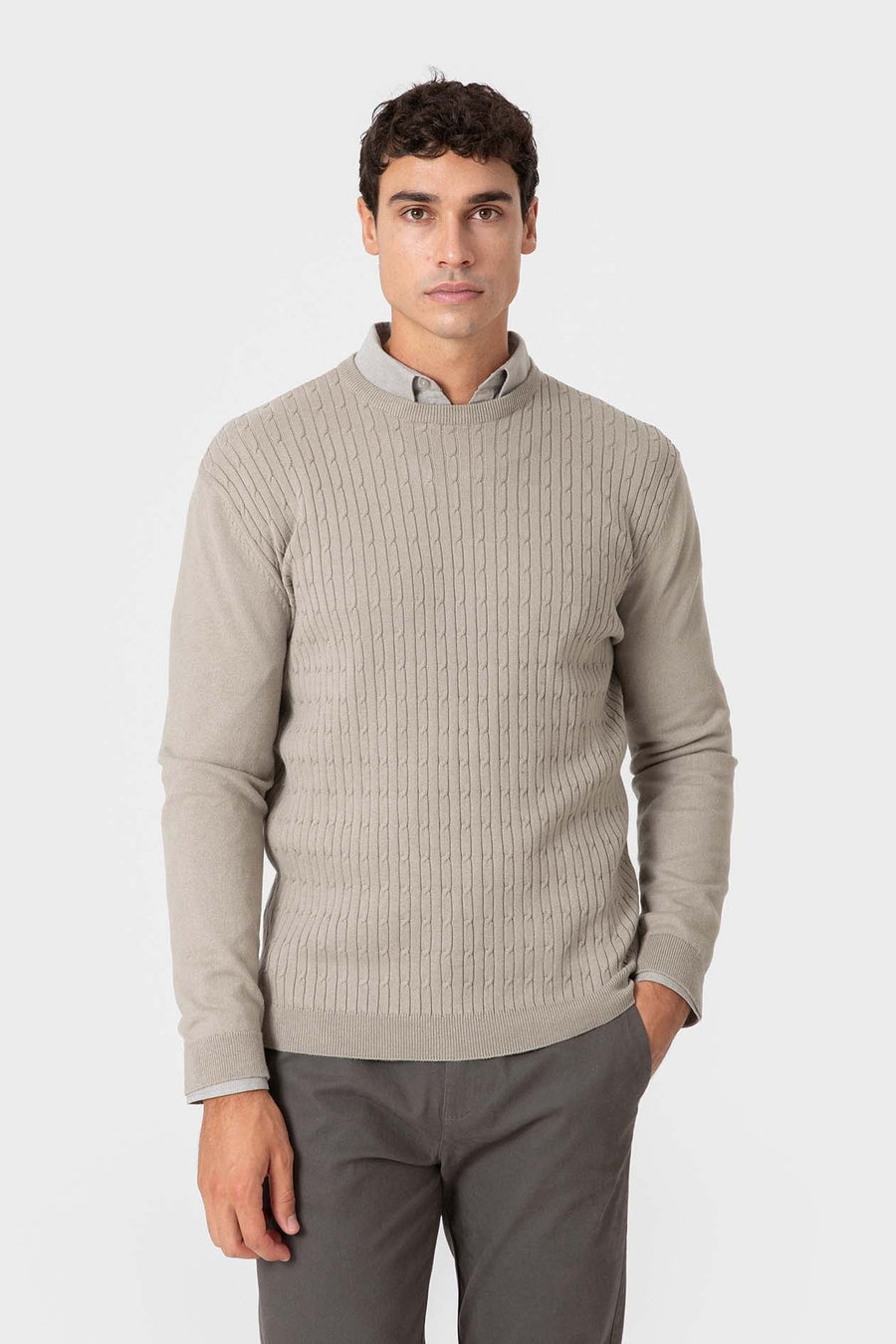 Pull en coton beige à texture nouée — image 1