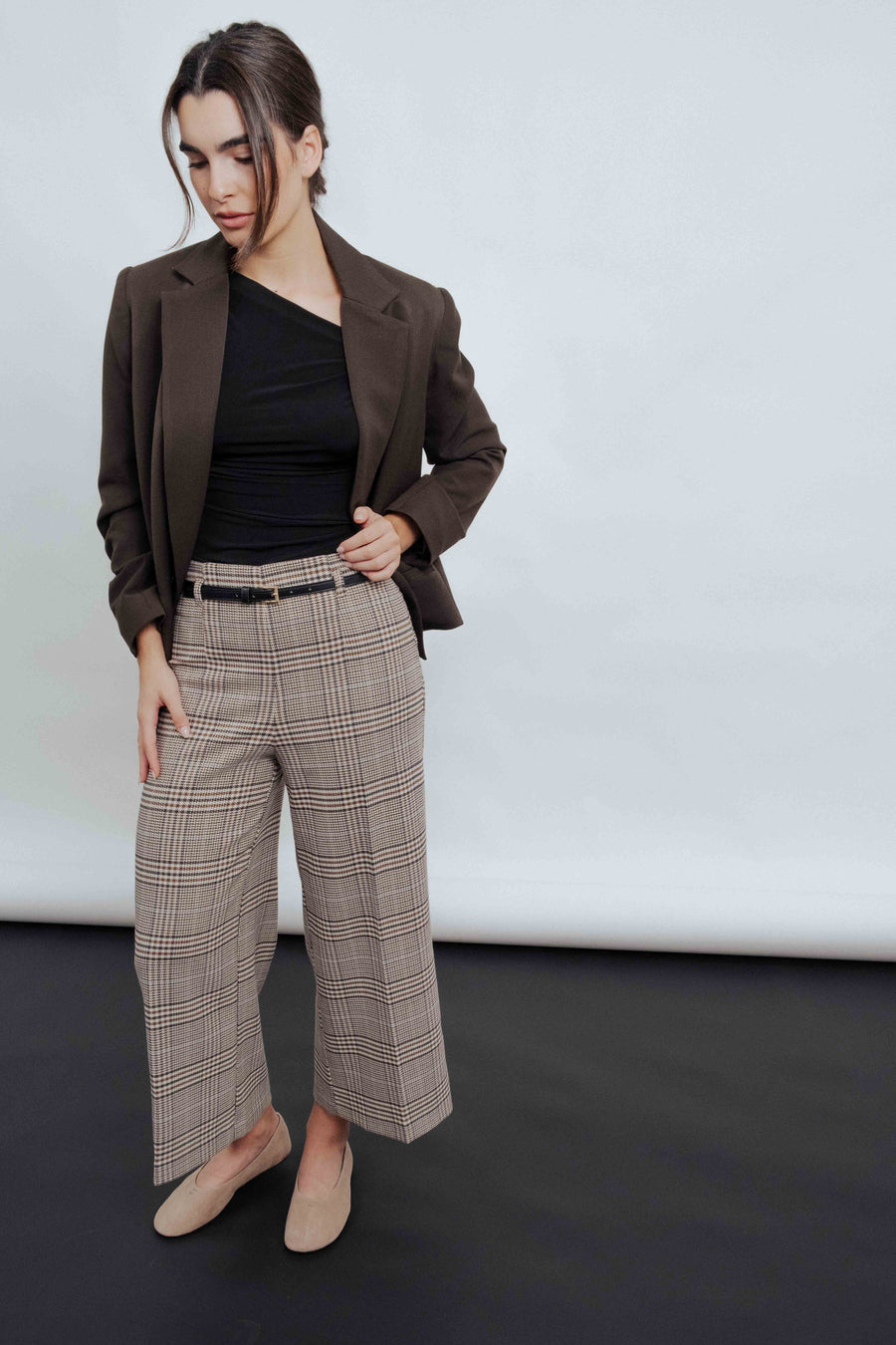 PANTALÓN CULOTTE CUADROS CINTURÓN
